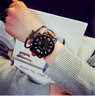 

Fashion Mens Womens Couple Gear Large Dial Leather Band Quartz Wrist Watch Gym