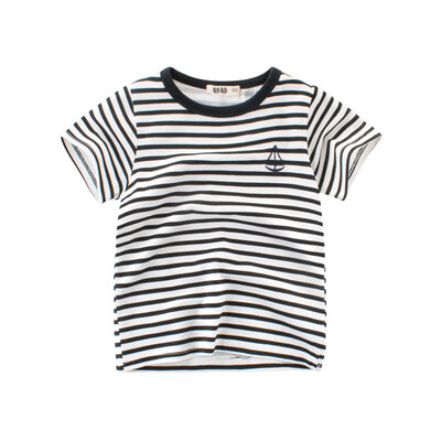 

Boy Short Sleeve Cotton T-Shirt Round Neck Tops Summer Kids Clothes Stripe Shirt Tee Brown 90