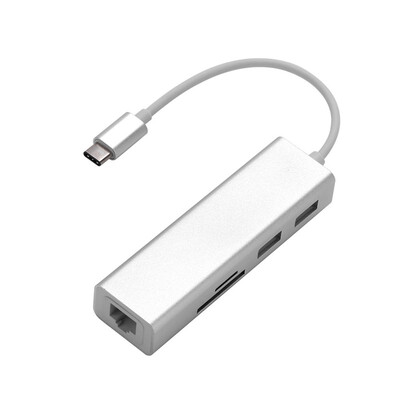 

5 in 1 USB C Hub 30 Type-C Adapter Data Sync Card Reader RJ45 Ethernet LAN