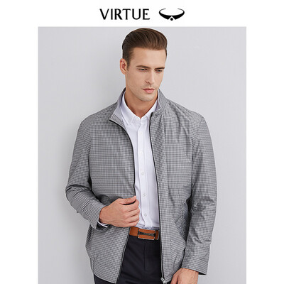 

Virtue rich casual plaid collar mens jacket 2019 spring new business simple zipper pocket mens jacket J601B12 gray plaid 46