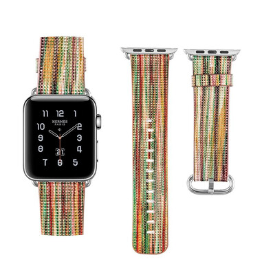 

Genuine Leather Strap Rainbow Replacement Band Stainless Metal Clasp for Apple Watch Series 4 3 2 1 Wrist Bracelet Iwatch