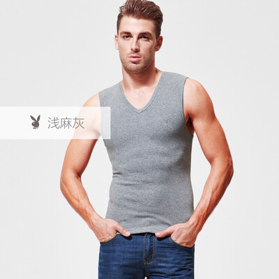 

Playboy PLAYBOY warm vest men plus velvet thickening mens bottoming shirt underwear tops winter cotton Slim middle-aged old gray ash M