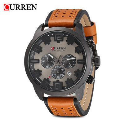 

CURREN 8289 Male Quartz Watch Waterproof Calender Display Leather Strap Leisure Wristwatch for Men