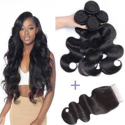 

Brazilian Body Wave 3 Bundles With Closure 100 Human Hair Weave Bundles with 44 Closure Non Remy Hair Extensions Free Shipping
