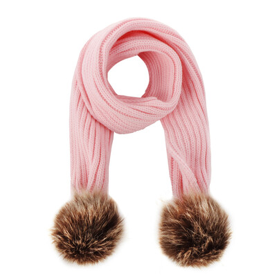 

Winter Warm Knitted Scarf Muffler Ribbed Warm Wool Scarfs Infant Toddler Newborn Baby Scarf with Pom Pom Balls