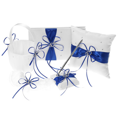 

5pcsset Wedding Supplies Double Heart Satin Flower Girl Basket 7 7 inches Ring Bearer Pillow Guest Book Pen Holder Brid