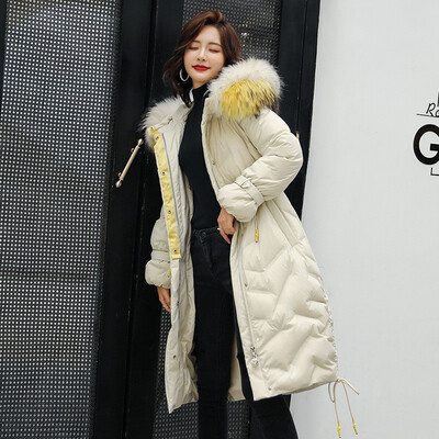 

Long section large fur collar down jacket women fashion thick coat 90257