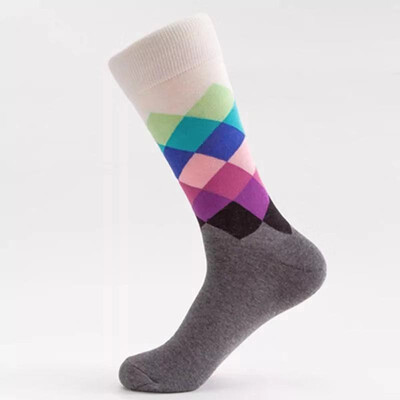 

1 Pair Men Socks with Rainbow Geometry Color Type Socks Mid tube Socks Male Female Man Woman Big Size Lucky Socks