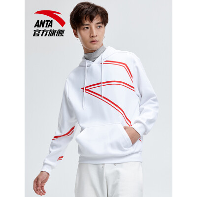 

ANTA ANTA 95918720 mens mens pullover sweater hooded pullover 2019 new sports shirt long-sleeved T-shirt A001 pure white red 2XL