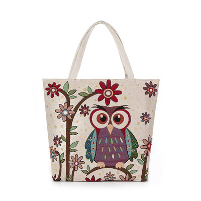

Muliti Pocket New Women Canvas Handbag Animal Floral Embroidery Jacquard Shoulder Bag Large Capacity Casual Shopping Bag Tote Wall