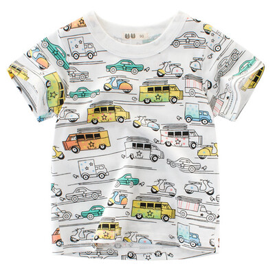 

Boy Short Sleeve Cotton T-Shirt Round Neck Tops Summer Kids Clothes Cartoon Cars Printing Shirt Tee 140