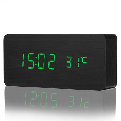 

LED Wooden Alarm Clock Time Temperature Calendar Display