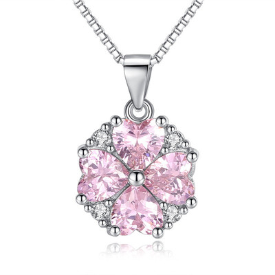 

Pink Cubic Zirconia Heart Pendant Necklaces For Women Fashion Weddings Bride Party Jewelry Anniversary Gift WE186