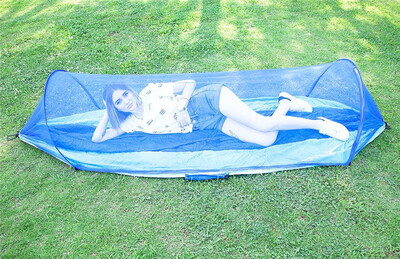 

Automatic speed open with mosquito net hammock outdoor single double nylon parachute cloth camping camping mosquito hammock blue