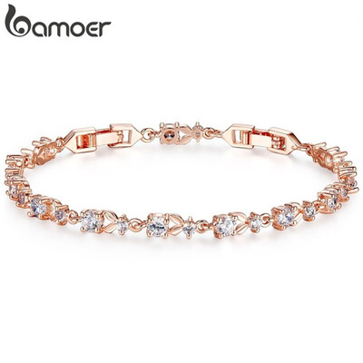 

BAMOER 6 Colors Luxury Rose Gold Color Chain Link Bracelet for Women Ladies Shining AAA Cubic Zircon Crystal Jewelry JIB013