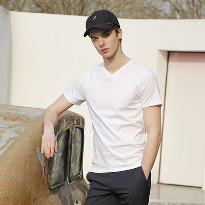 

Beijing Tokyo made JZAO mens V-neck T-shirt cotton short-sleeved spring&summer simple new high-quality long-staple cotton white XXL