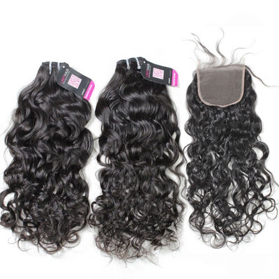

Superior Grade mix 4 bundles with lace closure Brazilian natural wave Virgin Human hair extensions