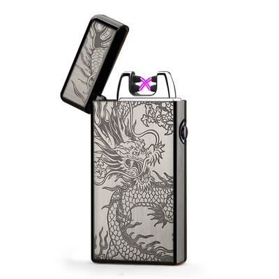 

USB Rechargeable Electronic Hit Fire Machine Windproof Flameless Metal Smoking Cigarette Lighters of Double Pulsed Arc