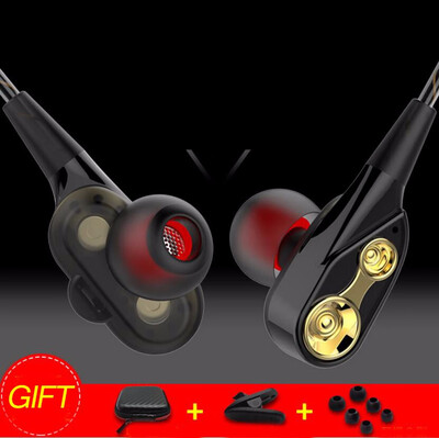 

OLOEY ear type double moving coil earphone running games music headphones wire controlled fever HIFI headphones
