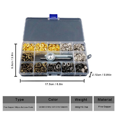 

5 Sets Snap Buttons Tools Press Studs Sewing Button Snap Fasteners Bronze DIY Leather Craft Clothes Accessories 40pcs-140pcsSet