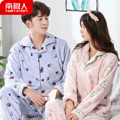 

Antarctic pajamas men winter flannel lovers pajamas women winter warm coral velvet thickening autumn mens home service winter suit NAS5X21011-24 male blue starfish XXXL