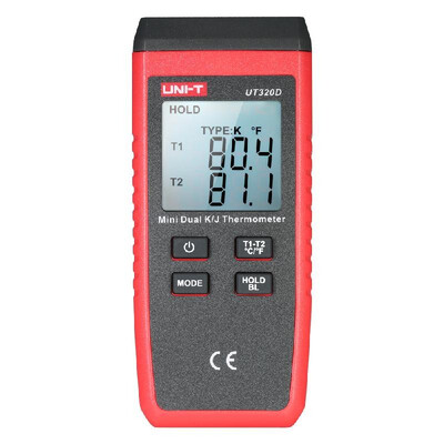 

UNI-T UT320D Mini LCD Digital Thermometer 2-Channel Type KJ Thermocouple Sensor -501300°C-582372°F Data Hold Function
