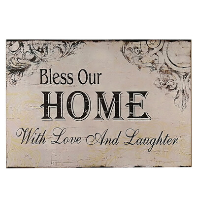 

Decorative Wood Wall Hanging Sign Plaque Bless Our Home with Love&Laughter Off White Black Homes Decor