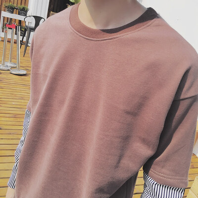 

Japanese shirt fake two-piece sweater sweater male stitching striped loose hem long-sleeved autumn dress