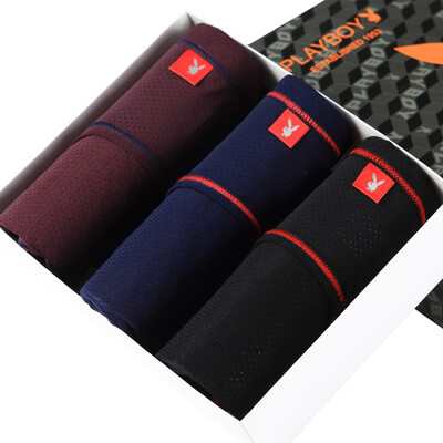 

Playboy underwear mens underwear ice silk nylon mesh movement quick-drying shorts new high fork middle waist briefs briefs 3 loaded color