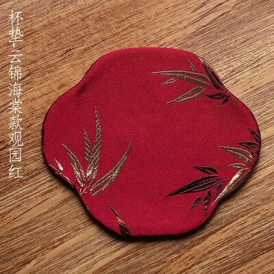 

Nanjing Yunjin Brocade Royal Pattern Cup Coaster For Gongfu Tea Ceremony Red Bamboo