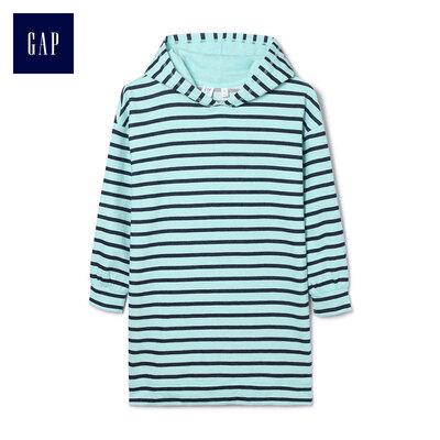 

GAP flagship store girls striped hooded drop shoulder long sleeve dress 385894 light green