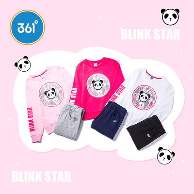 

361° 361 degrees childrens clothing girls long sleeve suit 2019 spring new childrens suit casual sports girls set two sets of Kung Fu Panda IP section plum red navy blue variegated 130