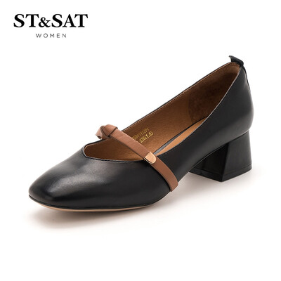 

Saturday ST & SAT sheep leather small fragrance thick with fashion shallow mouth shoes SS91111281 black 35