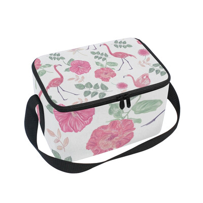 

ALAZA Lunch Box Insulated Flowers And Flamingos Lunch Bag Large Cooler Tote Bag for Men Women