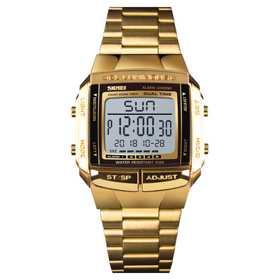 

SKMEI 1381 Men Analog Digital Watch Fashion Casual Sports Wristwatch 2 Time 5 Alarm 3ATM Waterproof Stainless Steel Strap Backligh