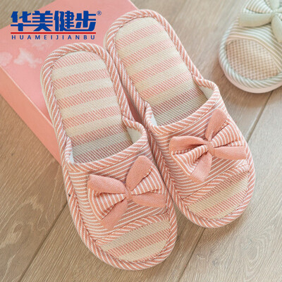 

Colorful Jianbu cotton&linen slippers female sandals Japanese classic stitching big bow home leisure cute couple models floor drag elegant warm HM909 pink 38-39