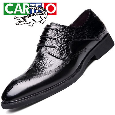 

CARTELO British business top layer cowhide shoes trend Brock crocodile pattern carved mens shoes low to help tie dress shoes men 8231 black 39