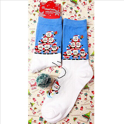 

Womens Mens Xmas Socks Cotton Soft Thick Socks Snowman Snowflake Deer Print