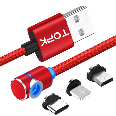 

TOPK RLine- 90 Degree  Type Magnetic Cable Nylon Braided LED Magnet Cable & Micro USB Cable & USB Type-C USB C Cable