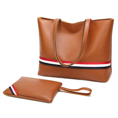 

Women PU Leather Shoulder Bag Fashion Ladies Handbag Zipper Satchel Bag Work Tote Bag with a Women Clutch Purse 2pcsset