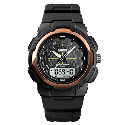 

SKMEI 1454 Men Analog Digital Electronic Watch Fashion Casual Outdoor Sports Male Wristwatch 3 Time Display Alarm Stopwatch 5ATM W