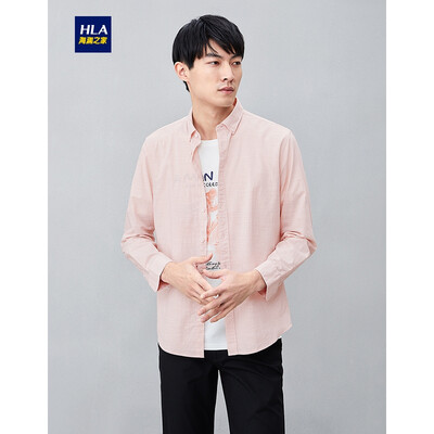 

HLA Haishus Parents Sleeve Casual Shirt Men 2019 Summer New Net Color Generous Comfortable Breathable Long Lining HNEAD2R070A Light Orange 7017596A41