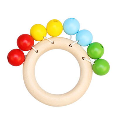 

Dan Ni Qi Te Wooden baby newborn baby rattle 0-3-5-6-12 months 1 year old baby childrens educational toys color ball molar bracelet -2769