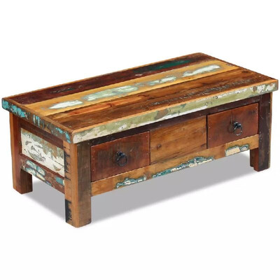 

Coffee Table Drawers Solid Reclaimed Wood 354"x177"x138"