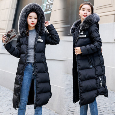 

Winter wear womens winter 2018 winter edition a long slim cotton-padded jacket with a hat&warm thick cotton-padded jacket