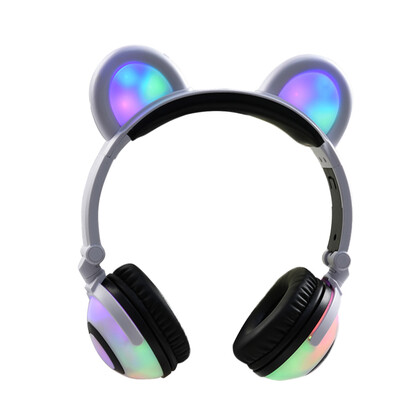 

Headphone Cute Folded Bear Ears Earlaps With LED Light Button Battery Soft Band Headset