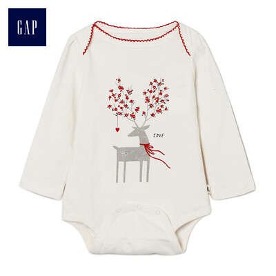 

GAP flagship store childrens clothing female baby cotton print baby onesies newborn romper 399993 ivory white 73cm 6-12 months