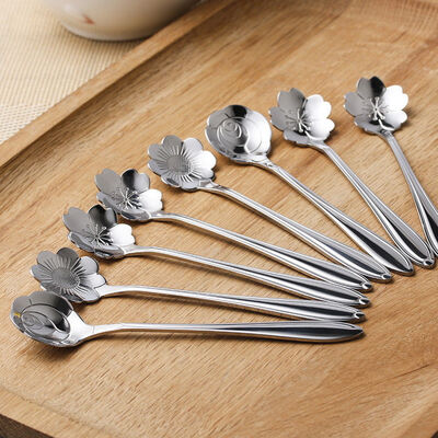 

Stainless Steel Flower Shaped Tea Coffee Ice Cream Cocktail Spoon Set of 8 Silver