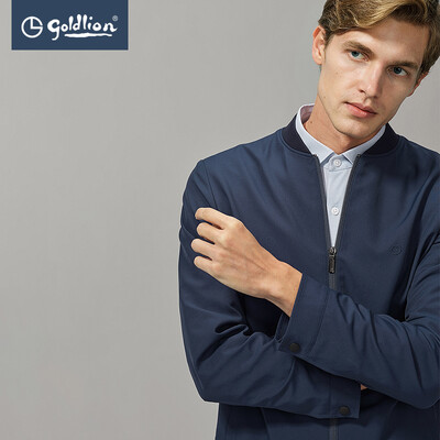 

Goldlion Goldlion 2019 spring&summer new product style with stitching elastic hem fashion baseball collar short jacket jacket blue XXL