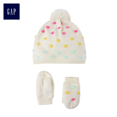 

GAP flagship store childrens clothing baby boy baby girl knitted wave point mittens small round hat set 375250 ivory white 18-24 months